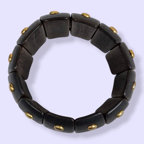 (2/$20) Vintage Studded Wood Stretch Bracelet - Picture 4 of 6